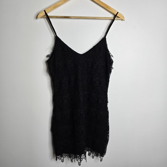 Dolce Vita Black Lace Slip Mini Dress XS V‎ Neck Spaghetti Straps - Picture 2 of 6